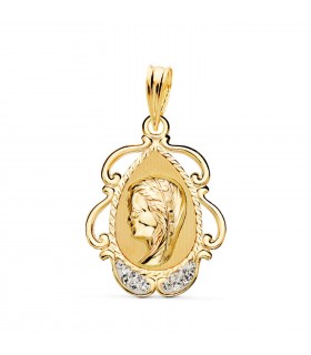 Médaille Baptême or 14K & zircones 22mm | Médailles Vierge pour enfants