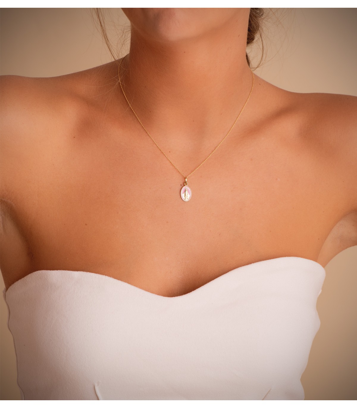 Médaille Miraculeuse 18K Émail rose 16,5mm