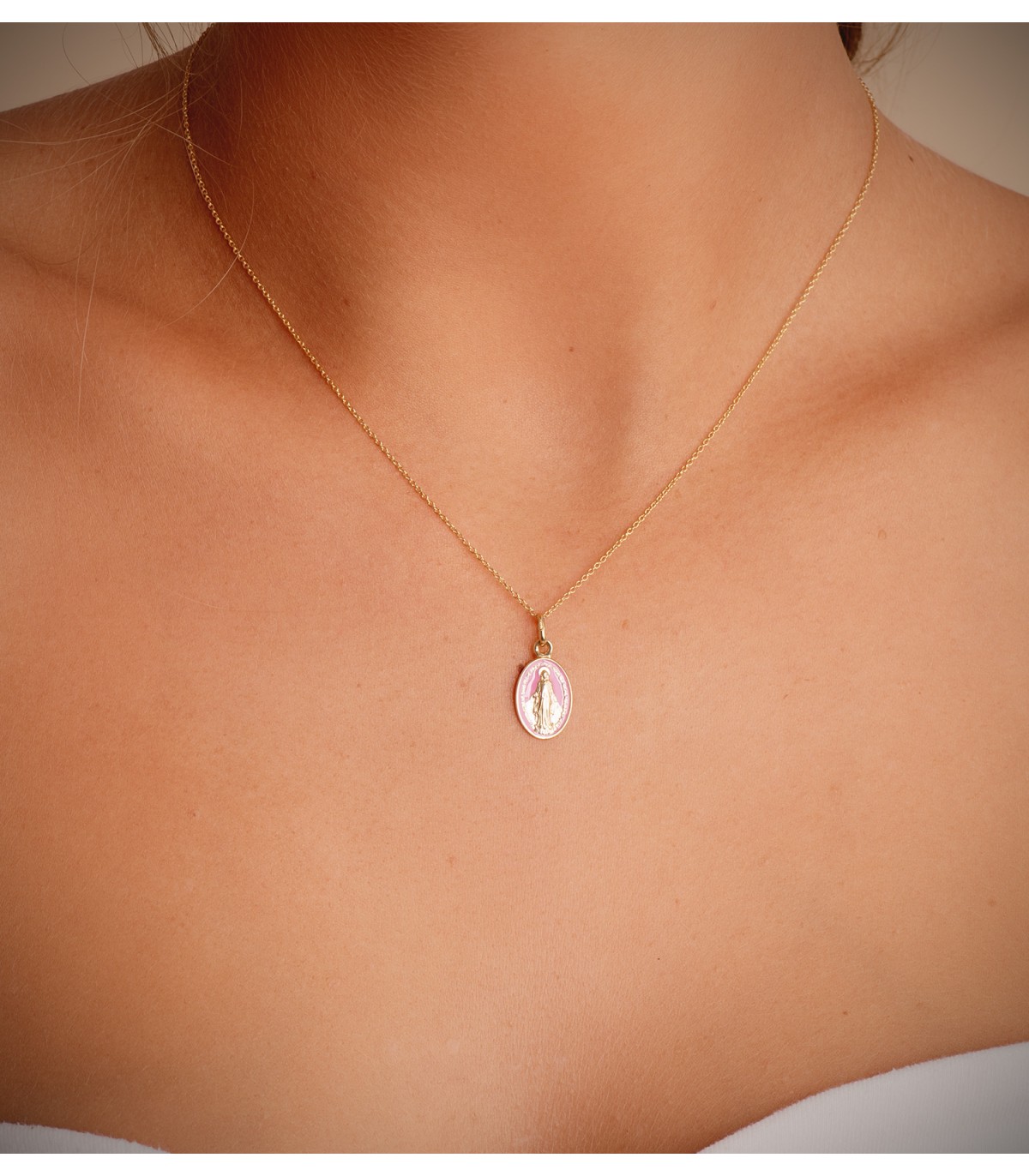 Médaille Miraculeuse 18K Émail rose 16,5mm