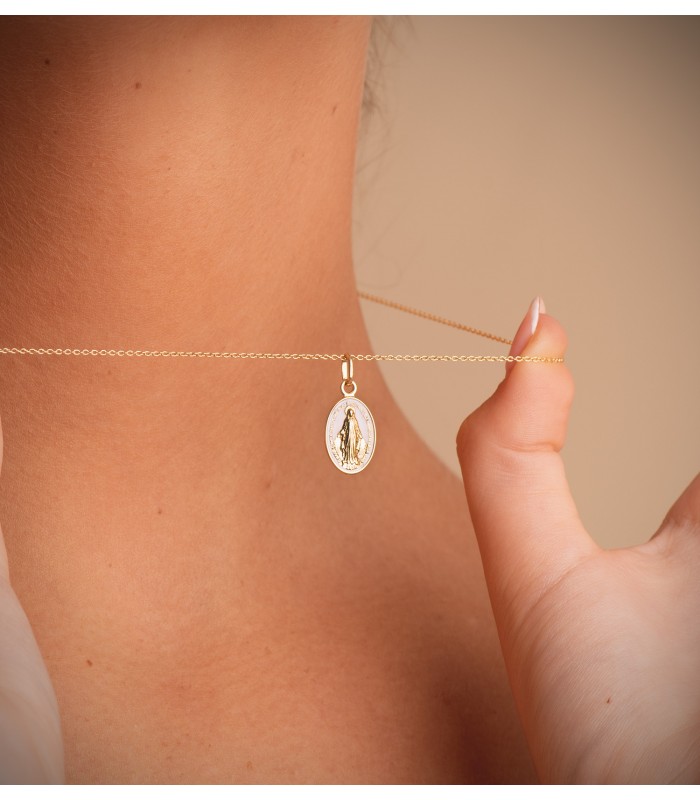Religiöser Anhänger Wundertätige Medaille Gelbgold 18K, emailliert, 16,5 mm - Spiritueller Schmuck