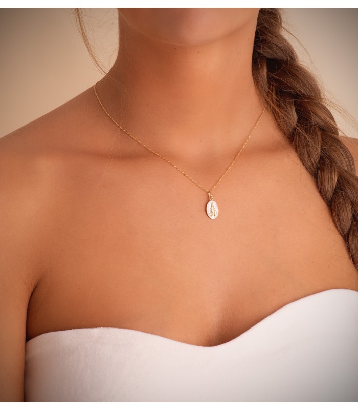 Pendentif Médaille Miraculeuse 375 Émail blanc 16,5mm - Bijoux religieux