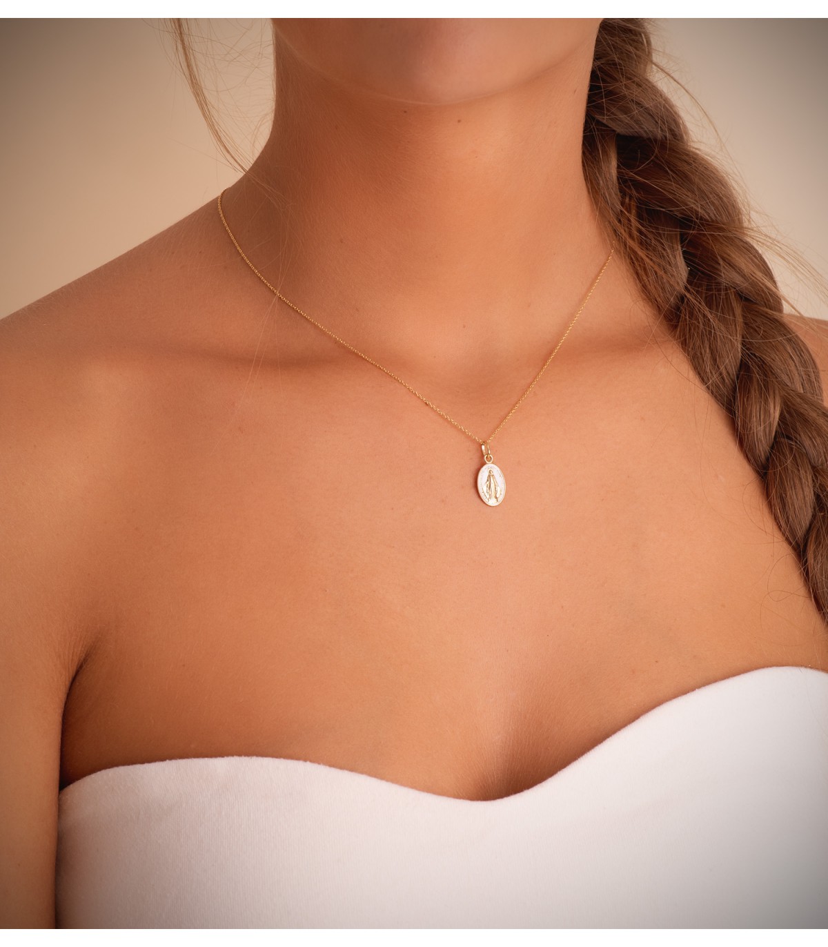 Pendentif Médaille Miraculeuse 375 Émail blanc 16,5mm - Bijoux religieux