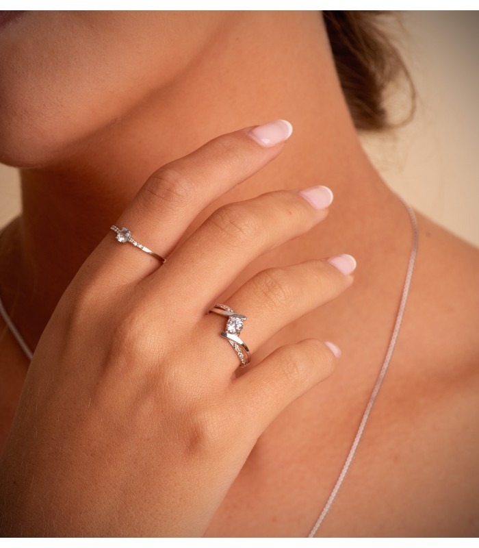 Solitario Davinze Anillo de compromiso boda mujer oro blanco 18 kilates