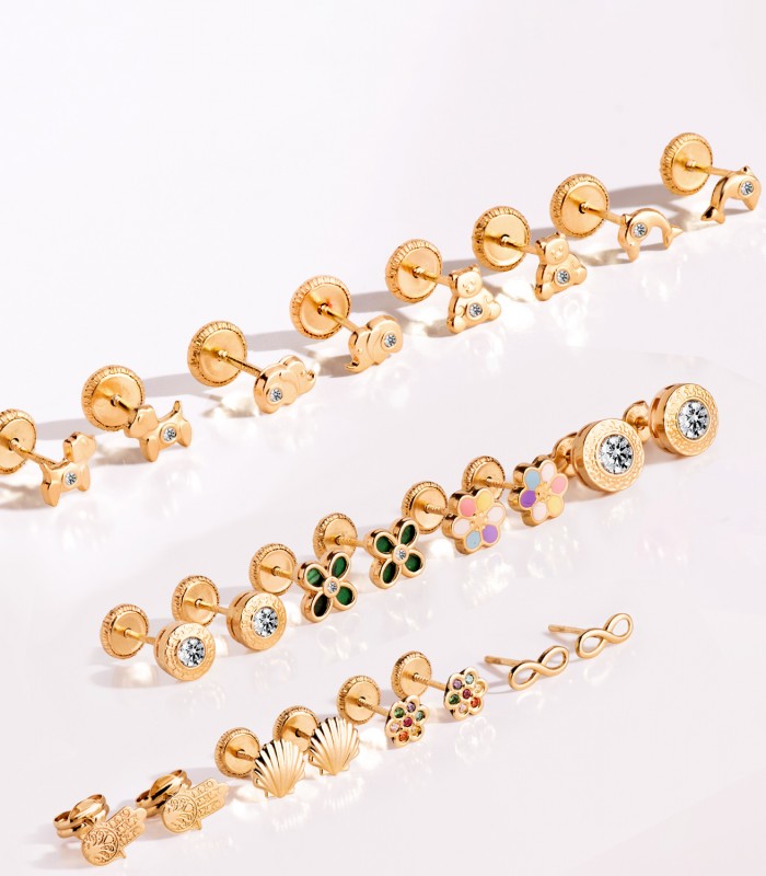 Ohrstecker in Delfin-Form aus 18 Karat Gold mit Zirkonia - Tiere 8 mm.