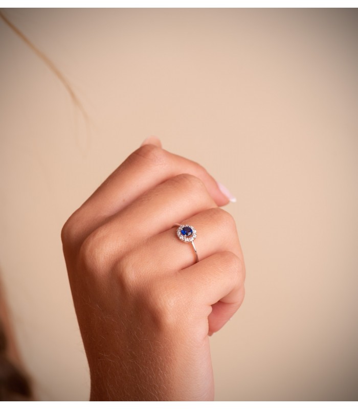 Anillo Cuajo Zafiro 0.26 Q Oro Blanco 18K - anillos con piedras preciosas, sortijas para mujer