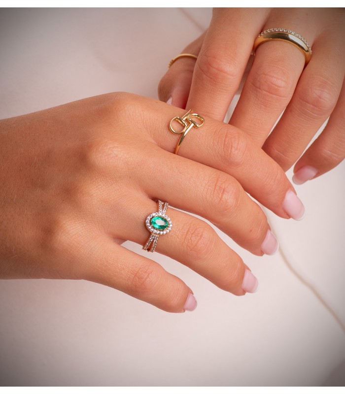 Sortija Mujer Oro Bicolor 18K Gianella Piedra Esmeralda anillo invitada de boda novia