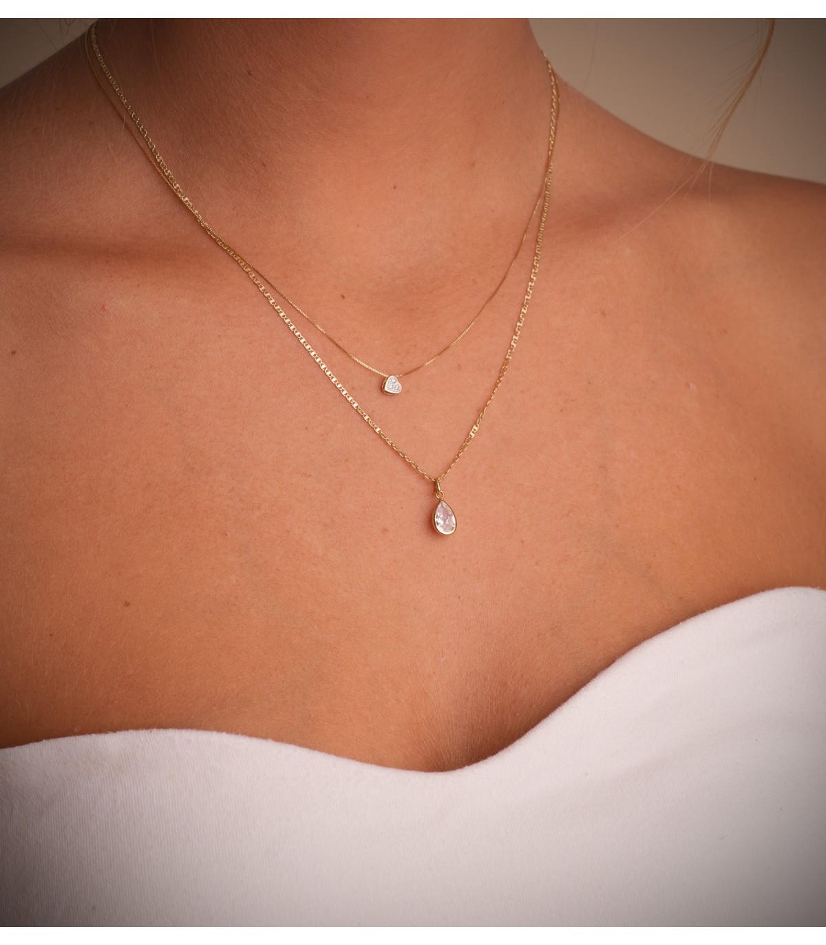 Gargantilla con corazón circonitas Annalisa oro amarillo 18K 42 cm - joyería mujer