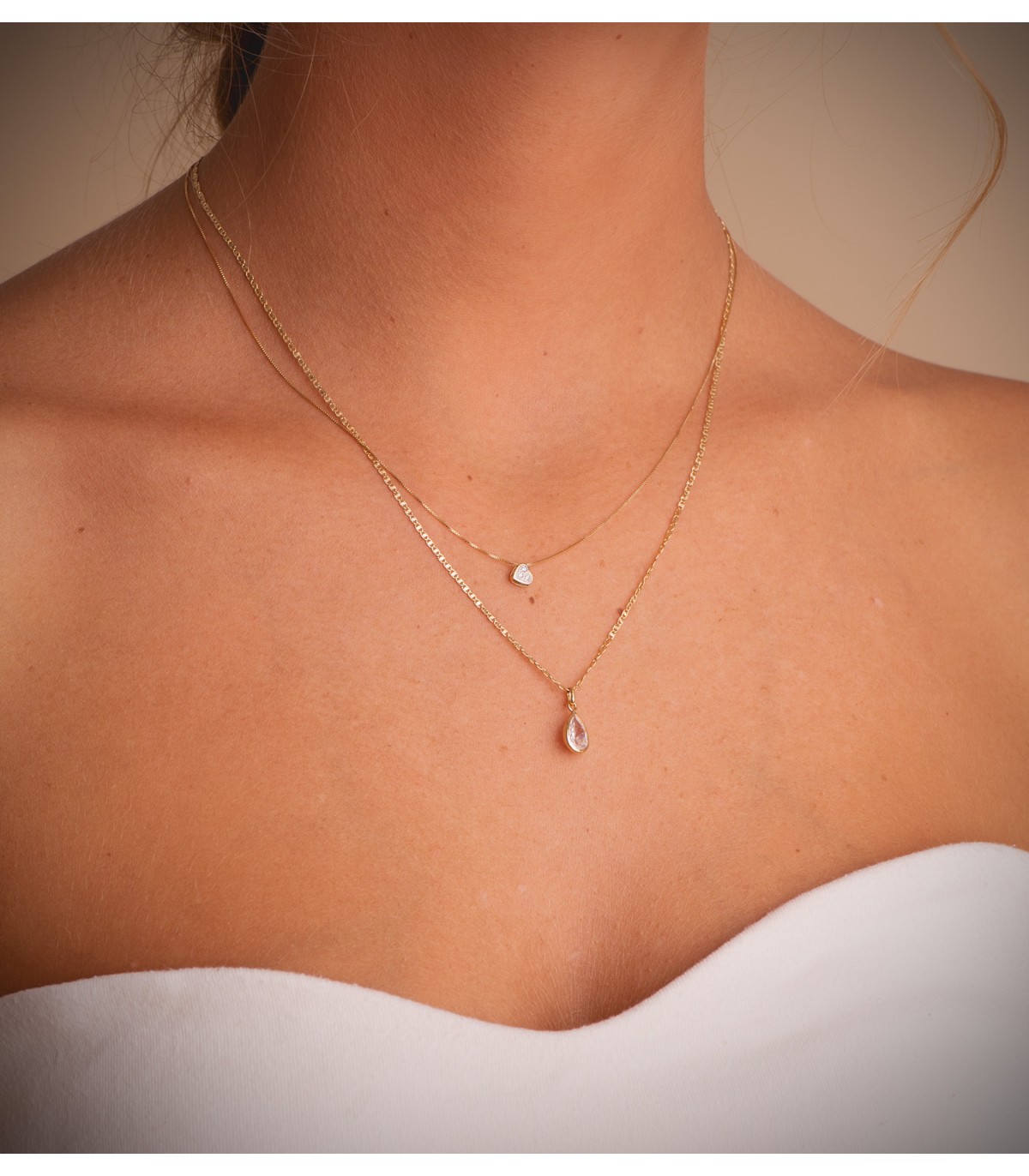 Gargantilla con corazón circonitas Annalisa oro amarillo 18K 42 cm - joyería mujer