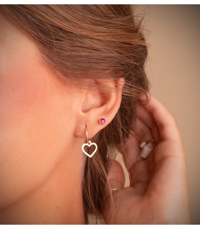 Pendientes chatón oro 14 kilates/ 585 - Pendientes con circonitas rojas 4 mm Noly