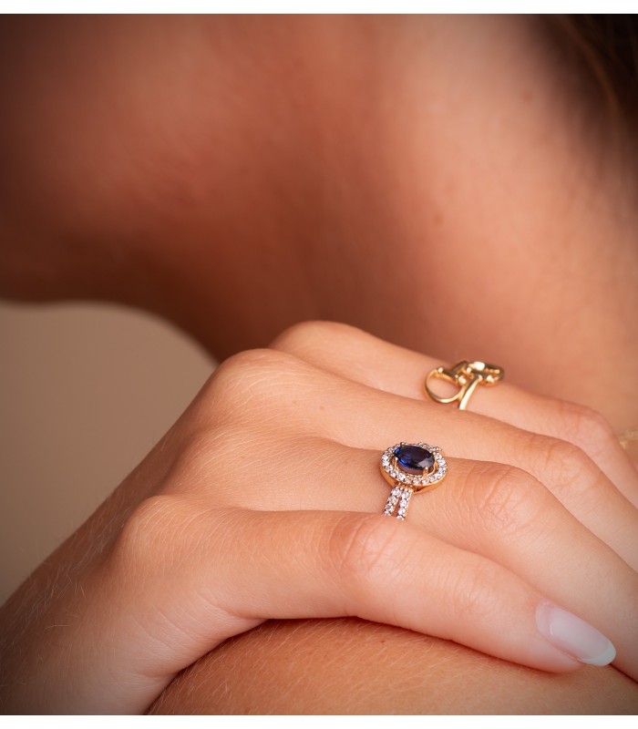 Sortija Mujer Oro Bicolor 18K Granela Piedras preciosas Zafiro  azul anillo invitada de boda elegante novia