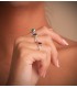 Halo-Ring mit Rubin und Zirkonia, aus 18K Weiß- und Gelbgold | Damenring „Gianella“