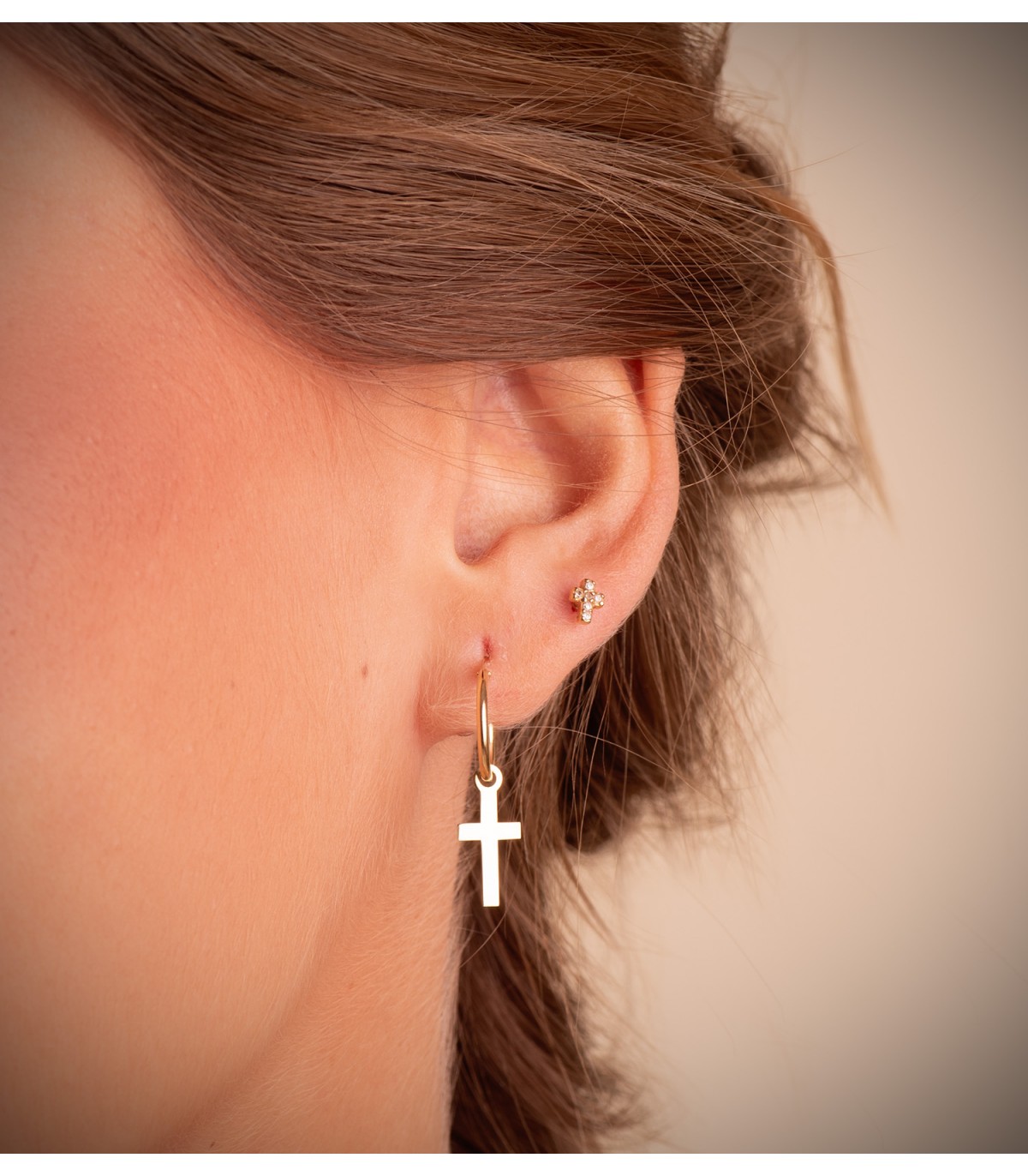Créoles Croix Or Jaiune 18k