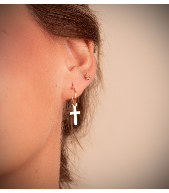 Créoles Croix Or Jaiune 18k