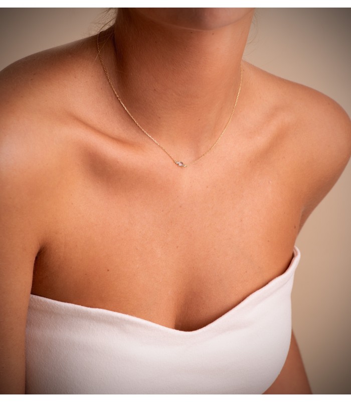 Gargantilla collar de oro con piedra de color aguamarina | Collar mujer Dorothea