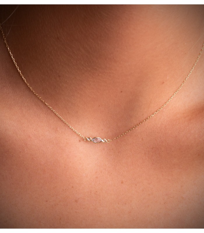 Gargantilla collar de oro con piedra de color aguamarina | Collar mujer Dorothea