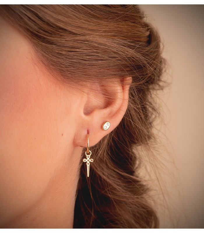 Boucles d'oreilles Grain de café Or 18K & Zircon 6 mm, style classique. Bijoux femme, boucle d'oreille en or.