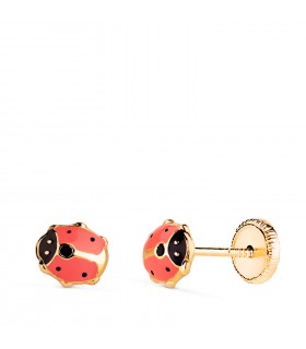 Orecchini coccinella fucsia oro 18kt, orecchini bambina portafortuna
