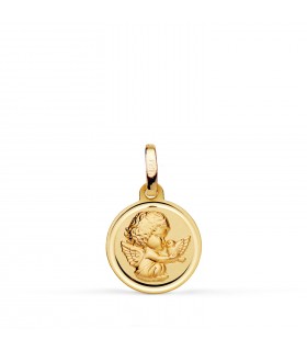 Medalla de bautizo con angelito de la guarda y paloma (Espíritu Santo), en Oro 18K 12mm