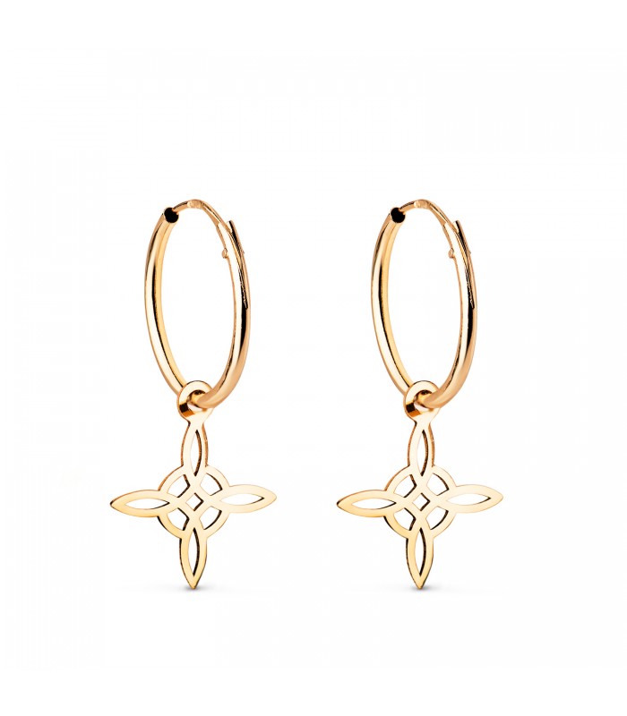 Boucles d'oreilles créoles avec pendentif « Nœud de sorcière », or jaune 18 carats, 12 mm | Créoles en or ALDA