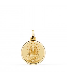 Inmaculada Concepción, Medalla religiosa de la Virgen en oro amarillo 18k, 16 mm, con grabado.