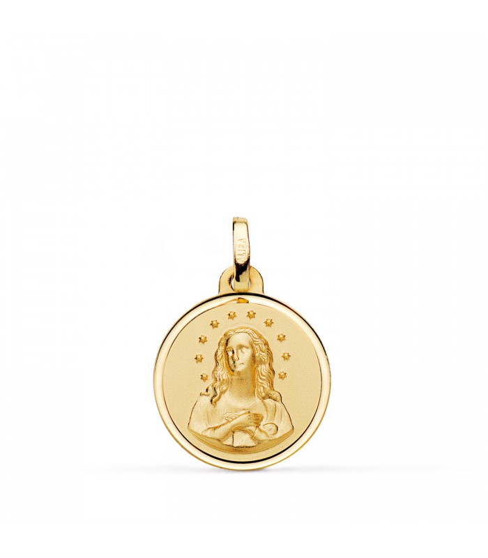 Inmaculada Concepción, Medalla religiosa de la Virgen en oro amarillo 18k, 16 mm, con grabado.