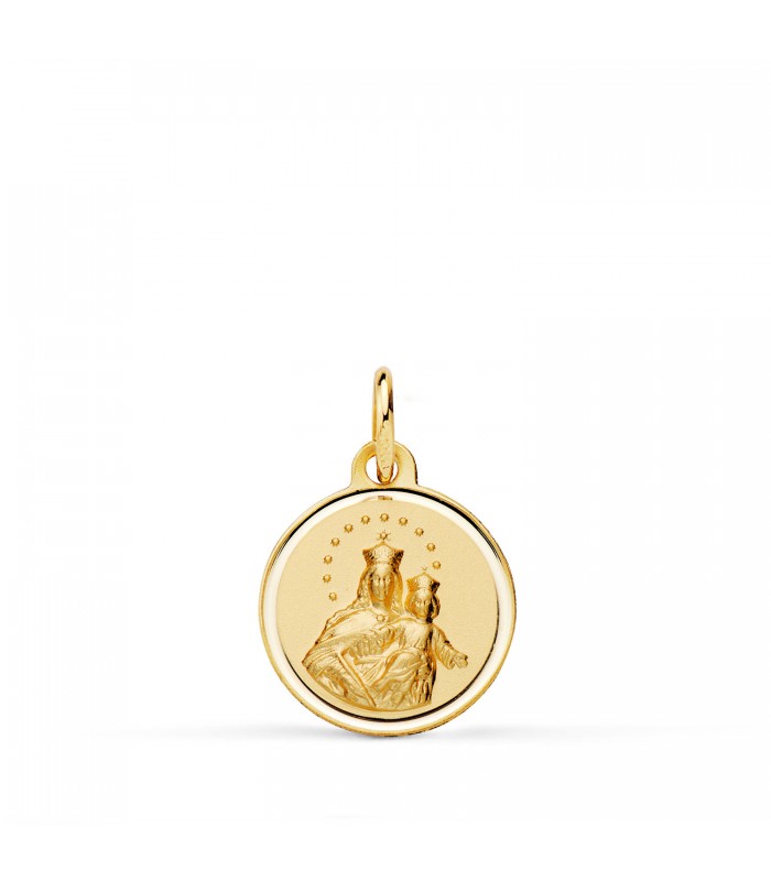 Medalla de oro María Auxiliadora 14mm, 18 kilates, con reverso liso para grabar, ideal mujer.