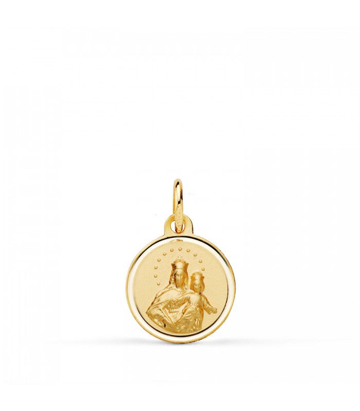 Medalla de oro María Auxiliadora 12mm, 18 kilates, con reverso liso para grabar, ideal mujer.