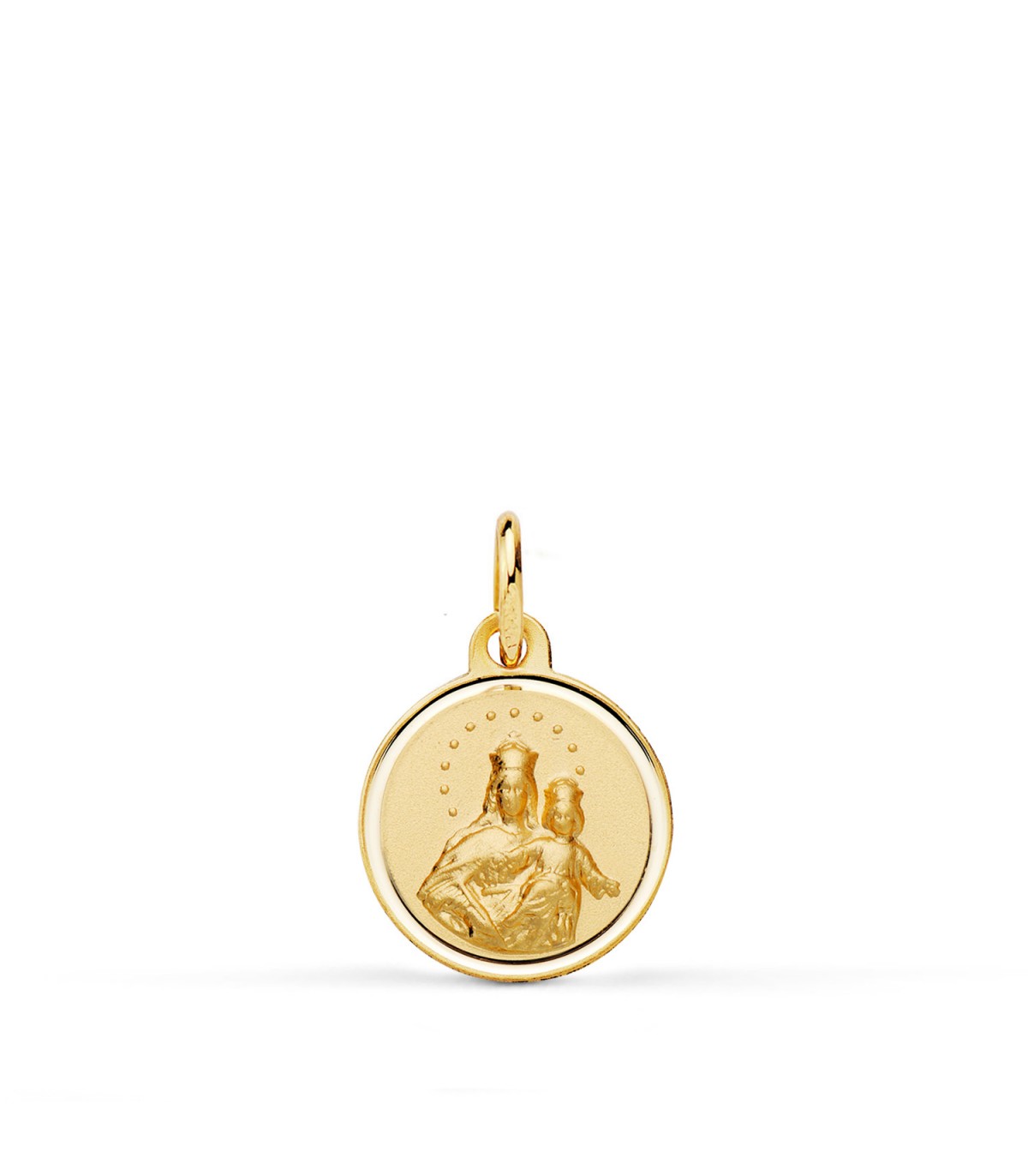 Medalla de oro María Auxiliadora 12mm, 18 kilates, con reverso liso para grabar, ideal mujer.
