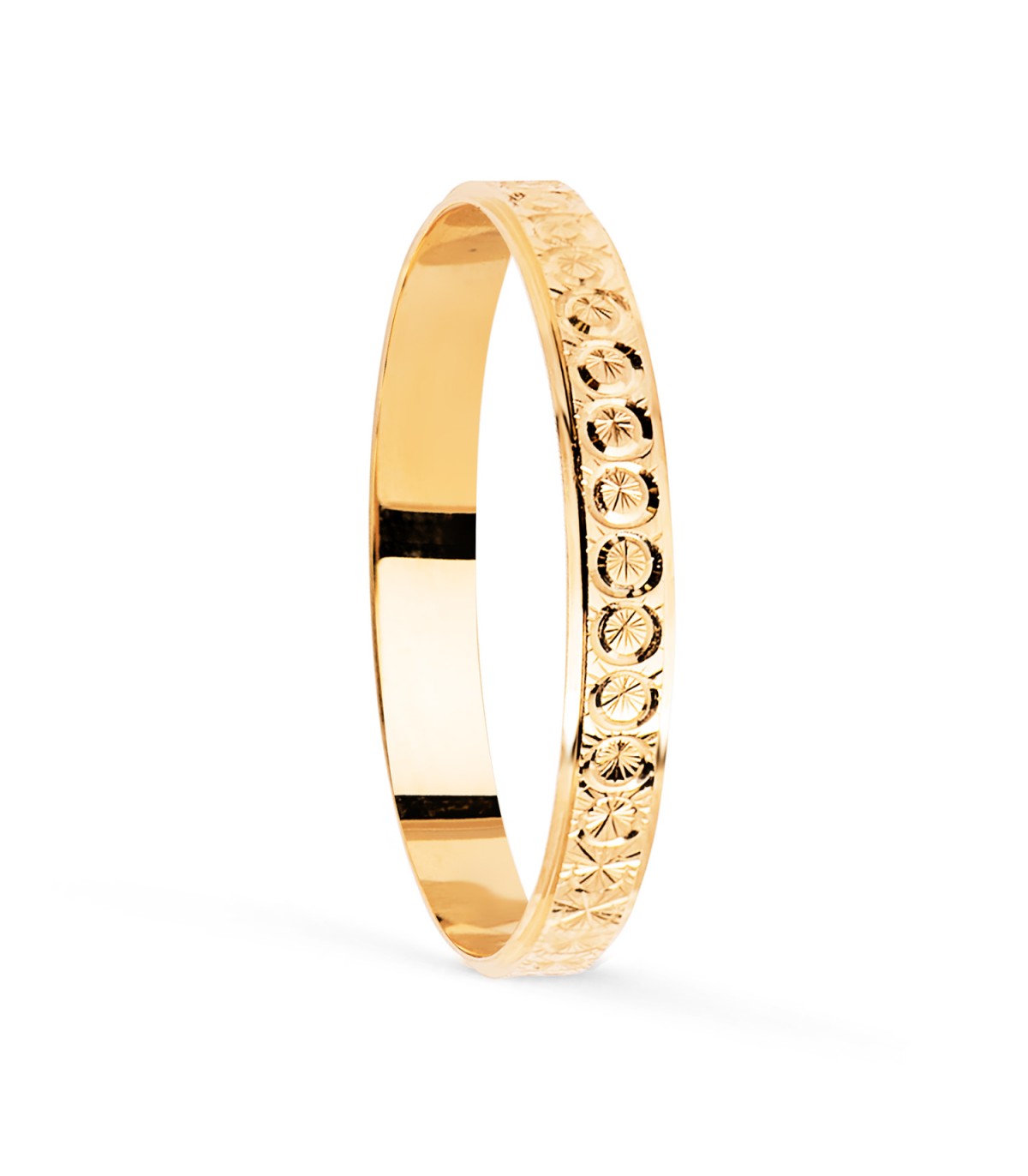 Alianza de boda en oro amarillo de 18 kts, Sorrento 2,5 mm, diseño plano y diamantado