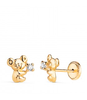 Pendientes Koala Oro 18K Circonita