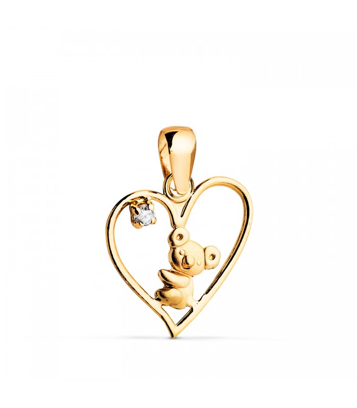 Ciondolo Koala e Cuore in oro giallo 18kt, 15 mm - Regalo Festa della mamma