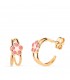 Boucles d'oreilles créoles pour petite fille, avec un motif de fleur émaillé en rose, or 18 carats.