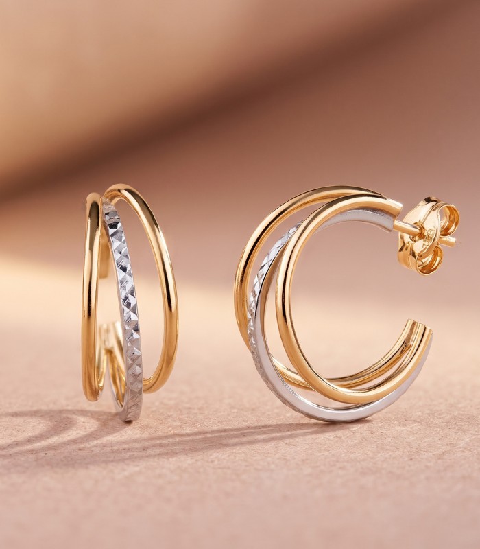 Creolen bicolor, glänzend und diamantiert, 18kt Gold | Ohrringe 
 Damen Kenza 16 mm