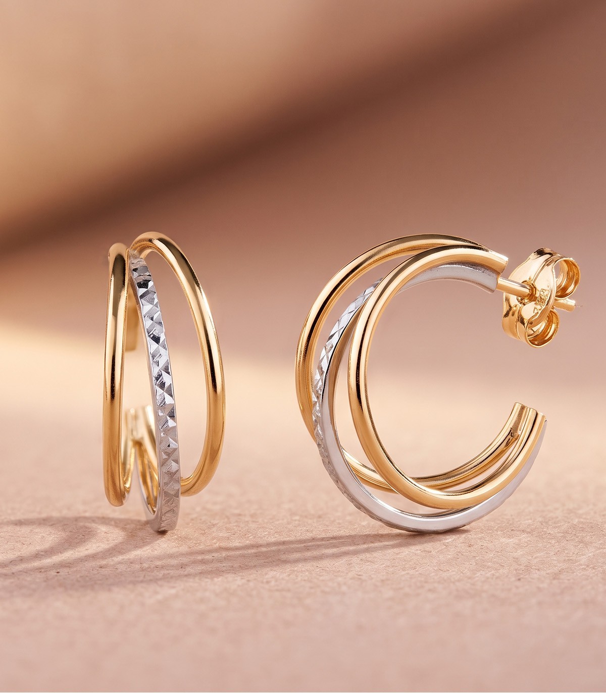 Pendientes aros anchos, modelo Kenza oro bicolor 18K, aros abiertos mujer - 16 mm