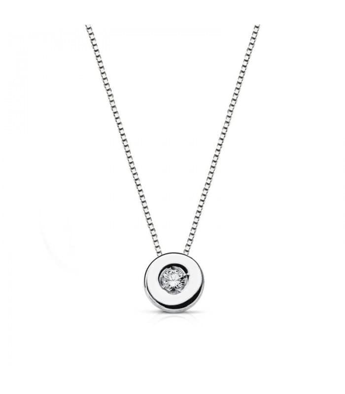 Colgante oro blanco Ataira 0,05 quilates. Gargantilla de oro para mujer con diamante. Colgante en oro 18 kilates.