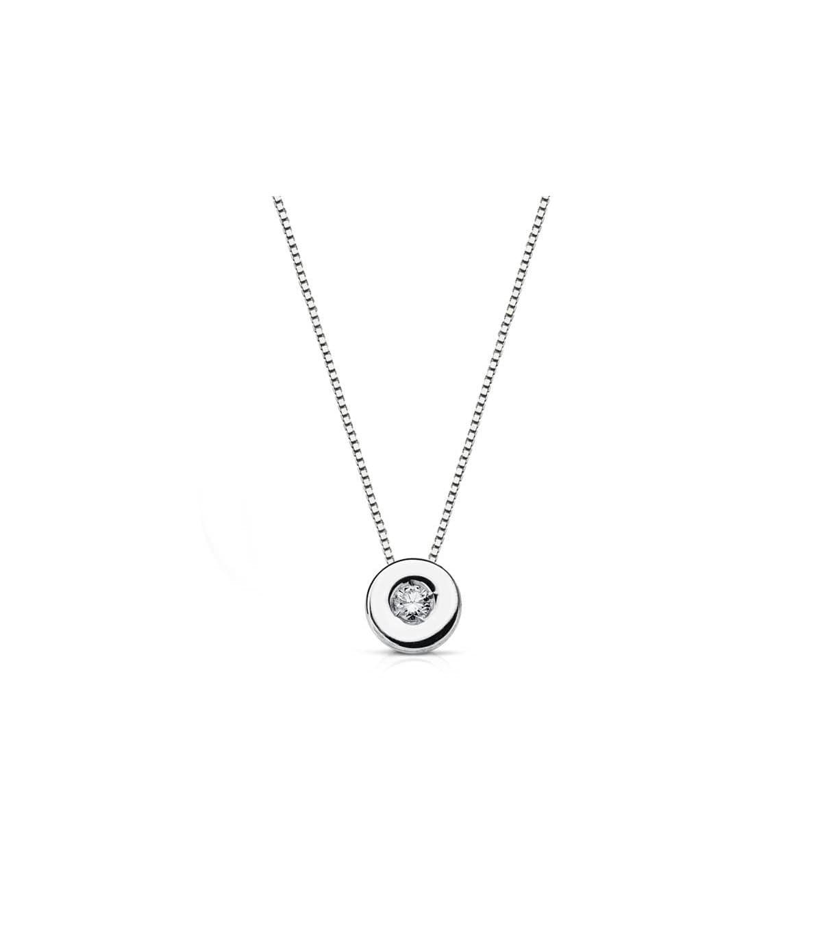 Colgante oro blanco Ataira 0,05 quilates. Gargantilla de oro para mujer con diamante. Colgante en oro 18 kilates.