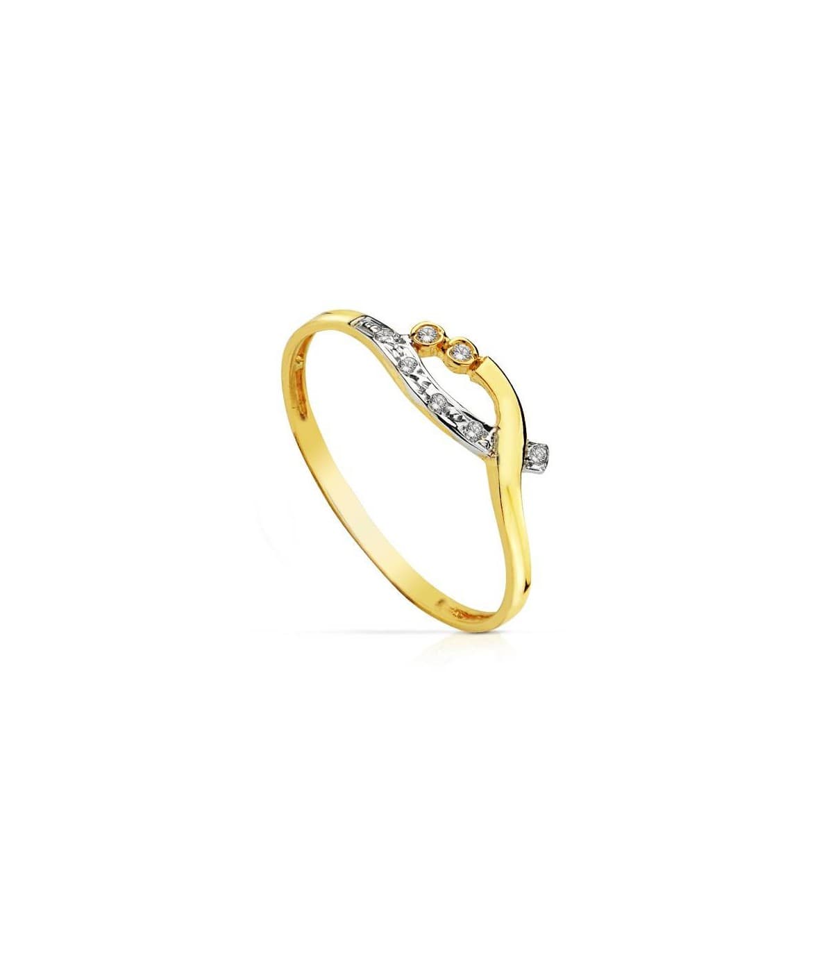 Ring ANYA 18K Gold, fließende Form, Gelb- und Weißgold mit Zirkonia