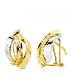 Orecchini in oro bicolore Edurne 18 carati, modello a fascia e zirconi | Gioielli donna online
