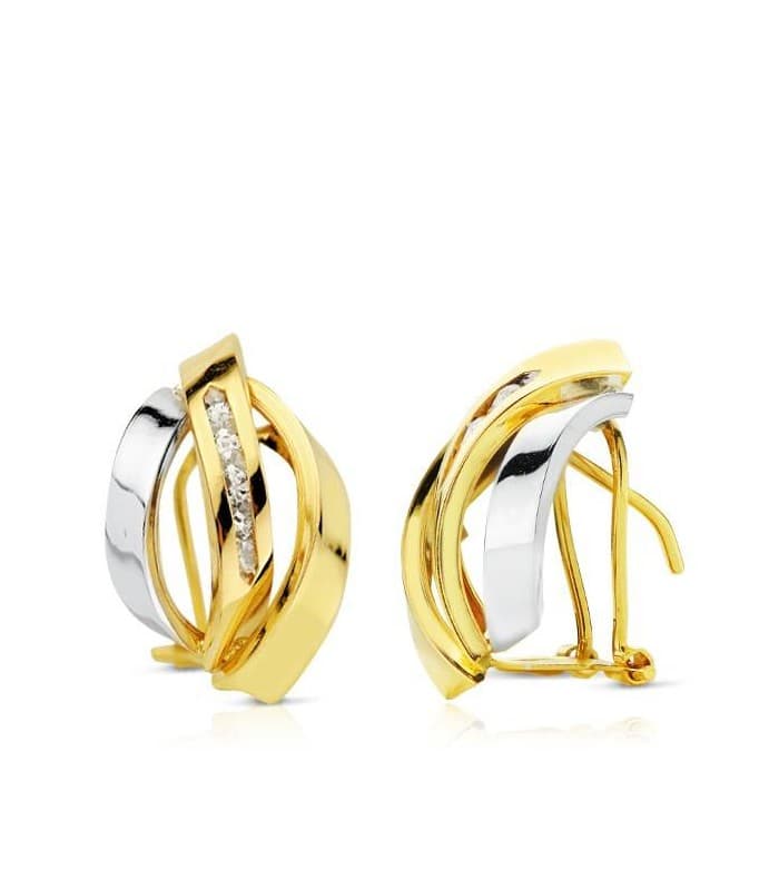 Orecchini in oro bicolore Edurne 18 carati, modello a fascia e zirconi | Gioielli donna online