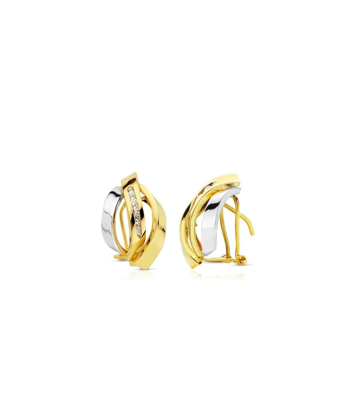 Orecchini in oro bicolore Edurne 18 carati, modello a fascia e zirconi | Gioielli donna online