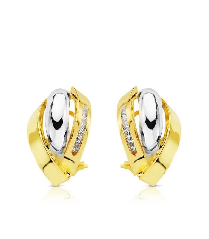 Orecchini in oro bicolore Idaira 18 carati, modello a fascia e zirconi | Gioielli donna online