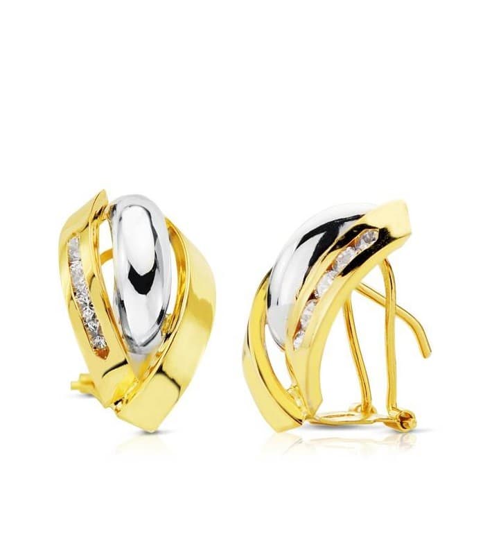 Orecchini in oro bicolore Idaira 18 carati, modello a fascia e zirconi | Gioielli donna online