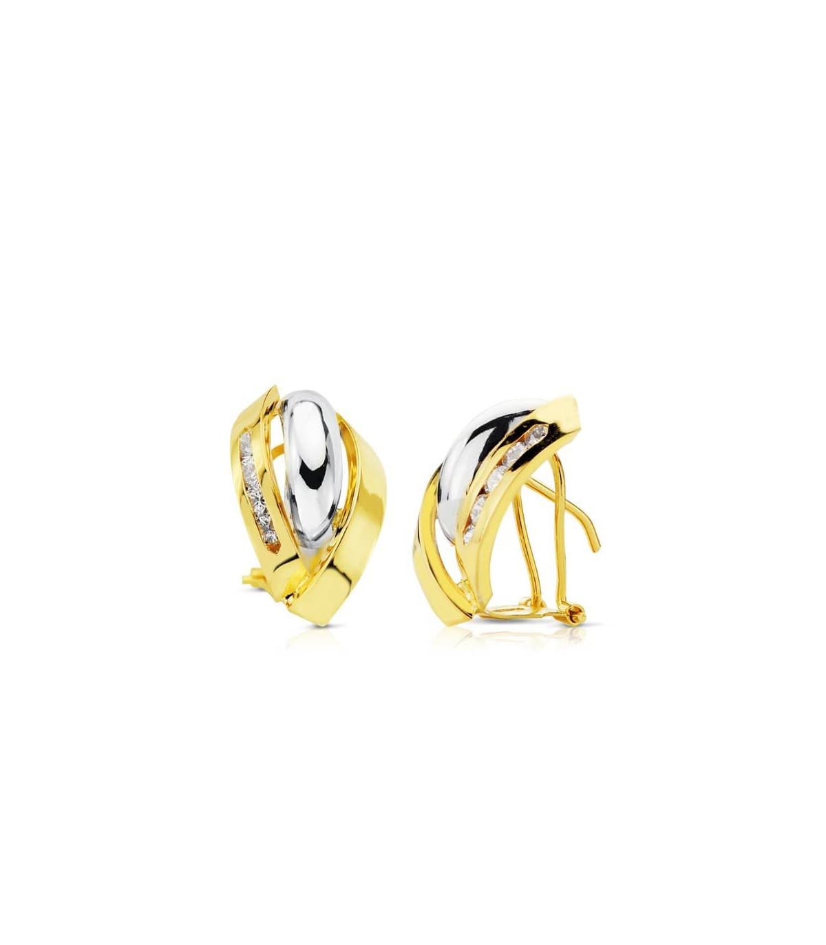 Orecchini in oro bicolore Idaira 18 carati, modello a fascia e zirconi | Gioielli donna online