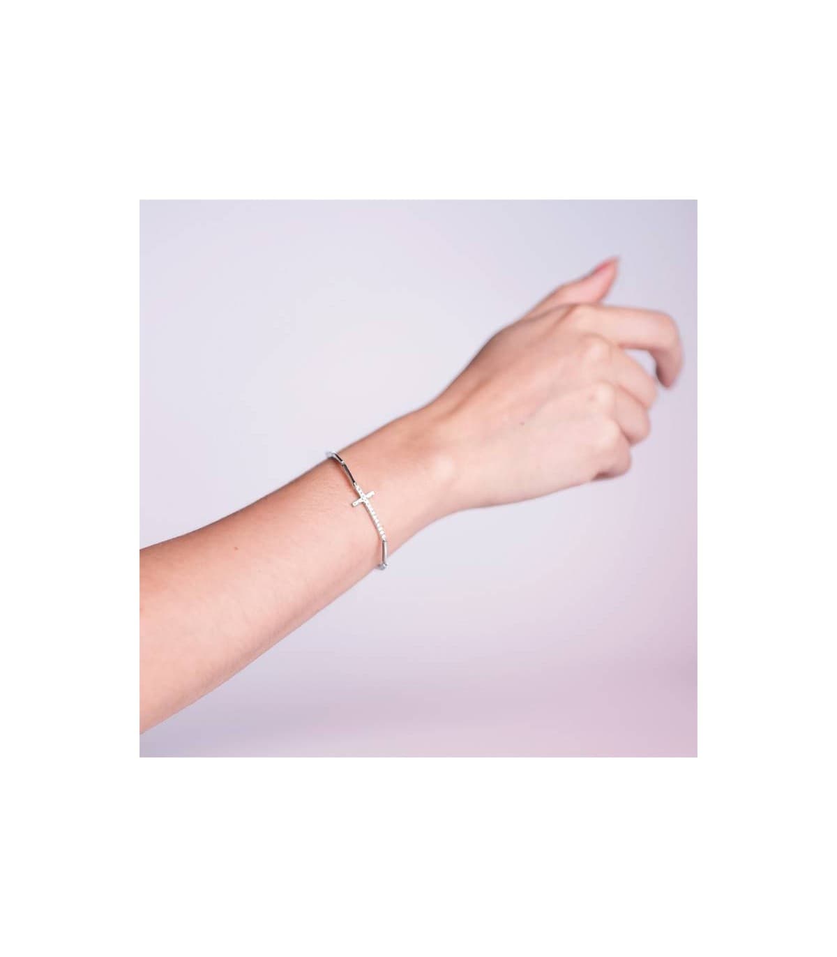 Pulsera Cruz White 18 ktes