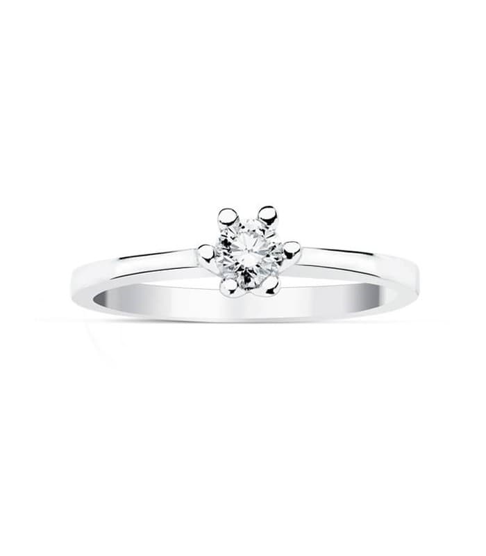 Solitario con diamante 0.10 quilates. Anillo Grattia oro blanco 18K. Joyería online, Alda Joyeros.