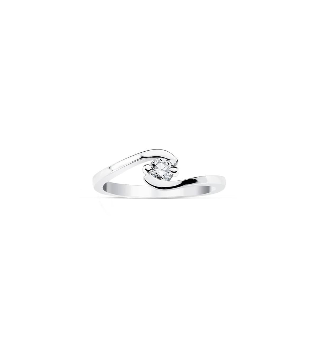 Bague diamant et or blanc pour femme. Solitaire Milanesse. Alda Joyeros.