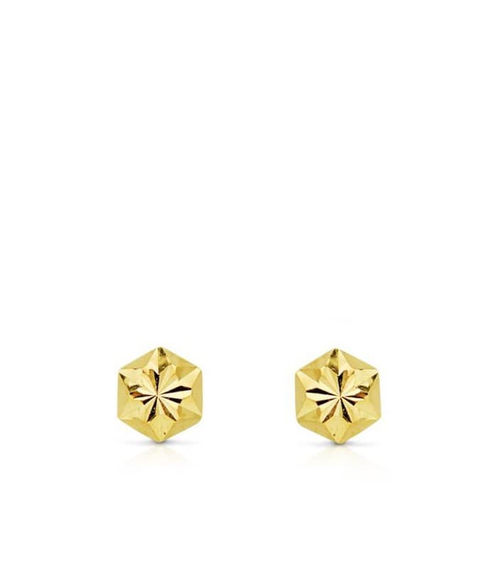Pendientes oro amarillo Evita 4 mm 18 Ktes, ideales para bebé con forma de hexágono.