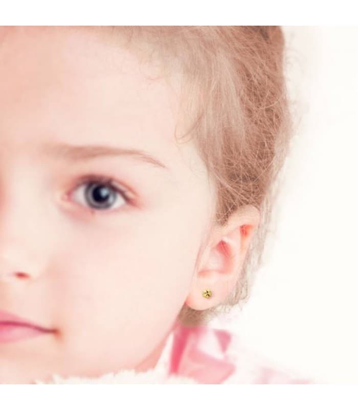 Boucle d’oreille enfant en or 750, puces d'oreille fille - Evita hexagone 5mm