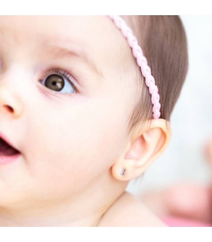 Orecchini con perle e zirconi da neonata e bambina, modello Magali 5 mm.