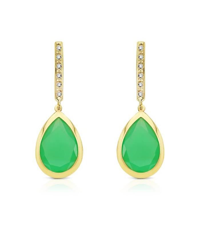 Boucles d'oreilles pendantes or Catrina pierre verte 18 Carats